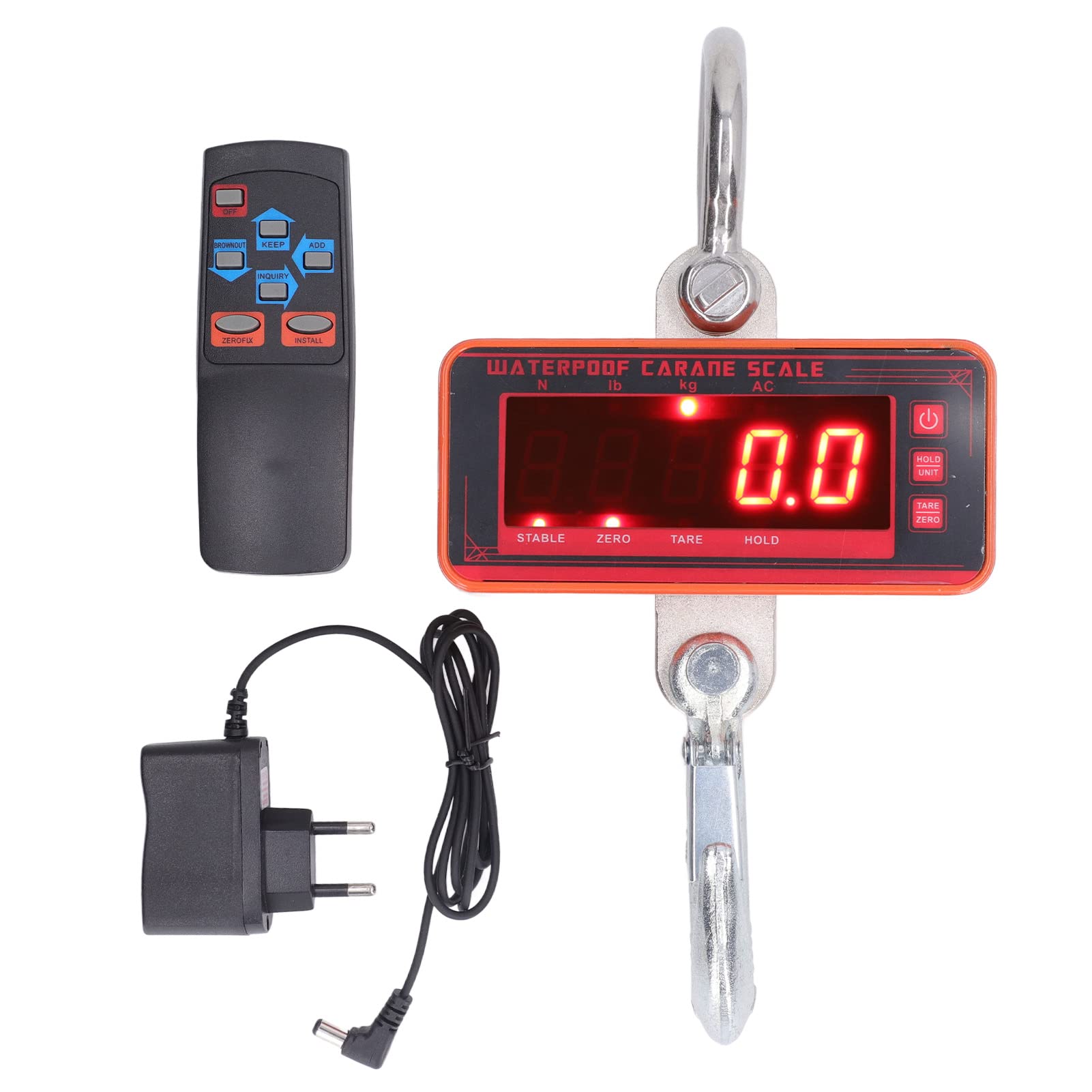 Báscula colgante digital de capacidad de 1500 kg y 3000 lb - Báscula industrial con carcasa de aluminio para almacenes - con pantalla LED resistente al agua y control remoto