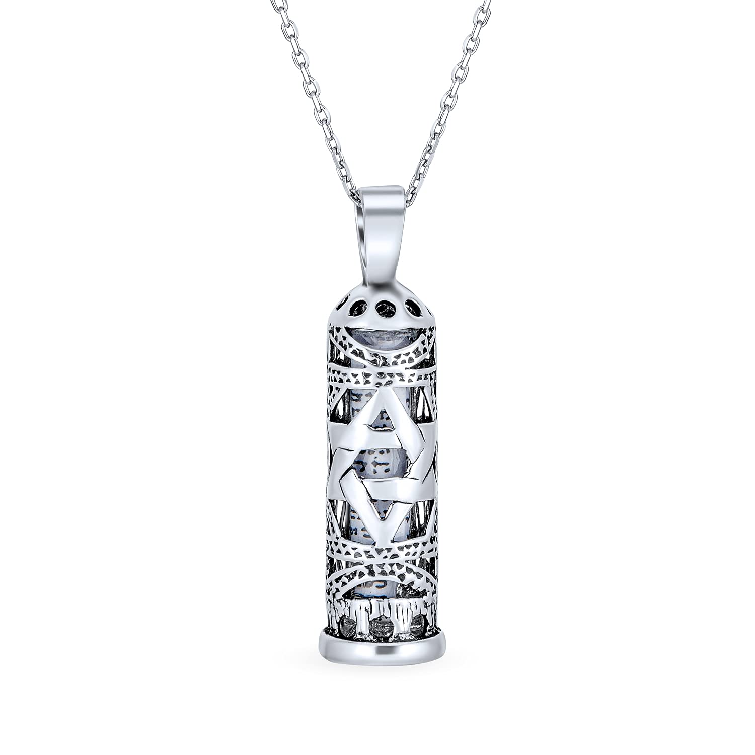 Bling Jewelry Hanukkah Magen Judaic Hamsa Hand, Star Of David Magen, Mezuzah Pendant with Parchment Scroll, Kabbalah Menorah Necklace For Bar Bat Mitzvah For Men Women .925 Sterling Silver