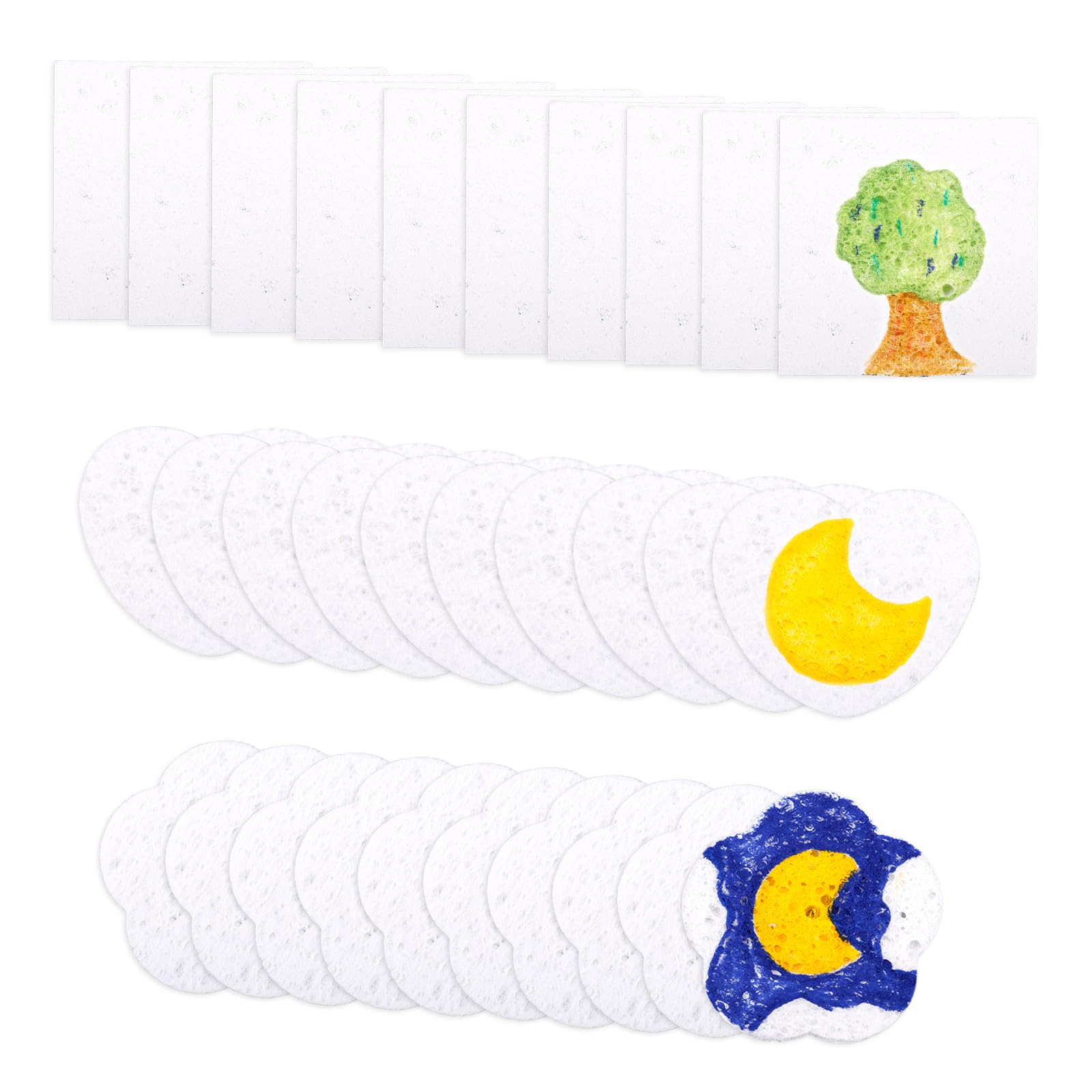 30pcs Magic Foam Texture Paper Painting Kit, 3D Drawing Art Canvas Sponge Puffy Cellulose Texture Sheets DIY Art Supplies for Kids School Home Crafts Creative Projects (Round, Flower & Heart)