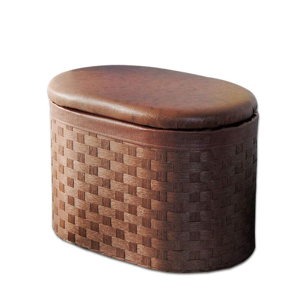 Repose-pieds en rotin tressé main et assise rembourrée similicuir S