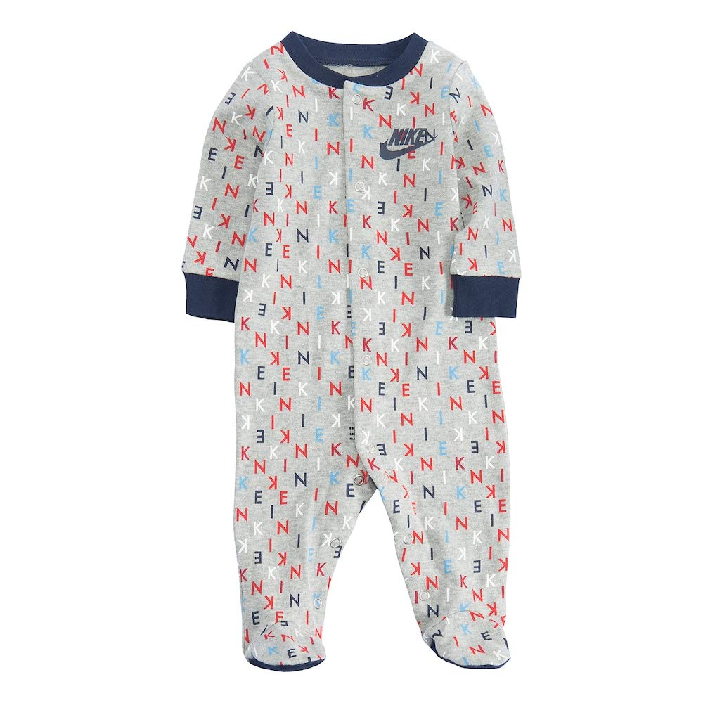 NIKE Infant/Toddler Printed Footed Coverall (Dark Grey Heather(56D679-042)/Black, 3 Months)