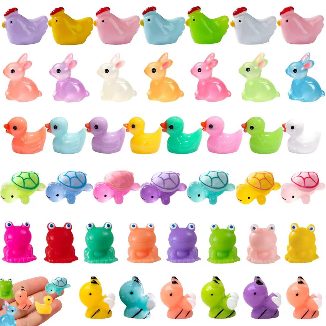 Kelfendeko Mini Resin Animals Variety Pack 50 Mini Ducks Bunnies Frog Turtle Chicken Bee Tiny Little Animals Figures Small Plastic Animal Figurines Fairy Garden Statues Rabbit Toy Gift Red