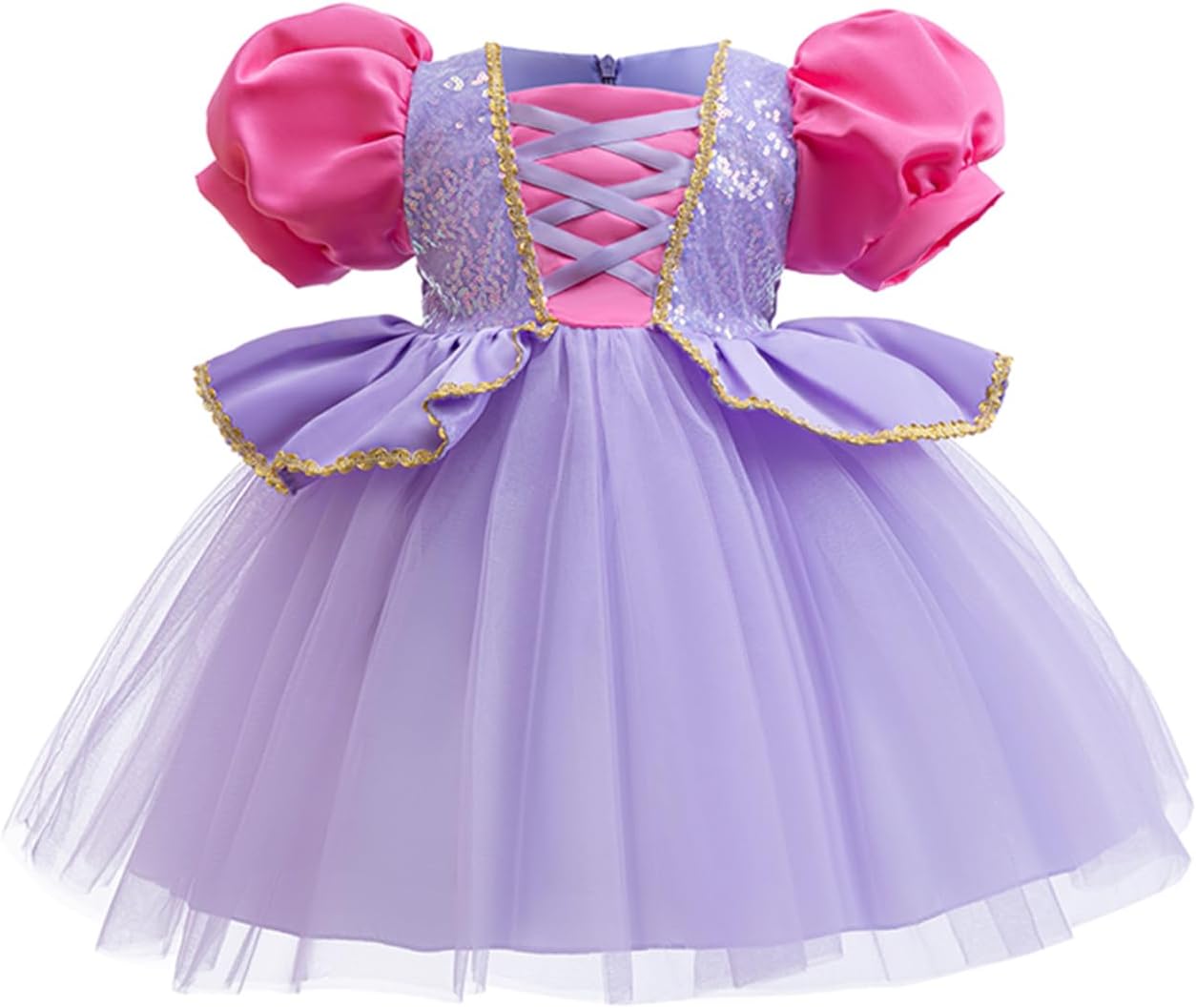 Flylytota Toddler Girls Princess Dress, Puff Sleeve Sequin Tulle Costume Gown for Birthday Party Christmas Halloween Cosplay