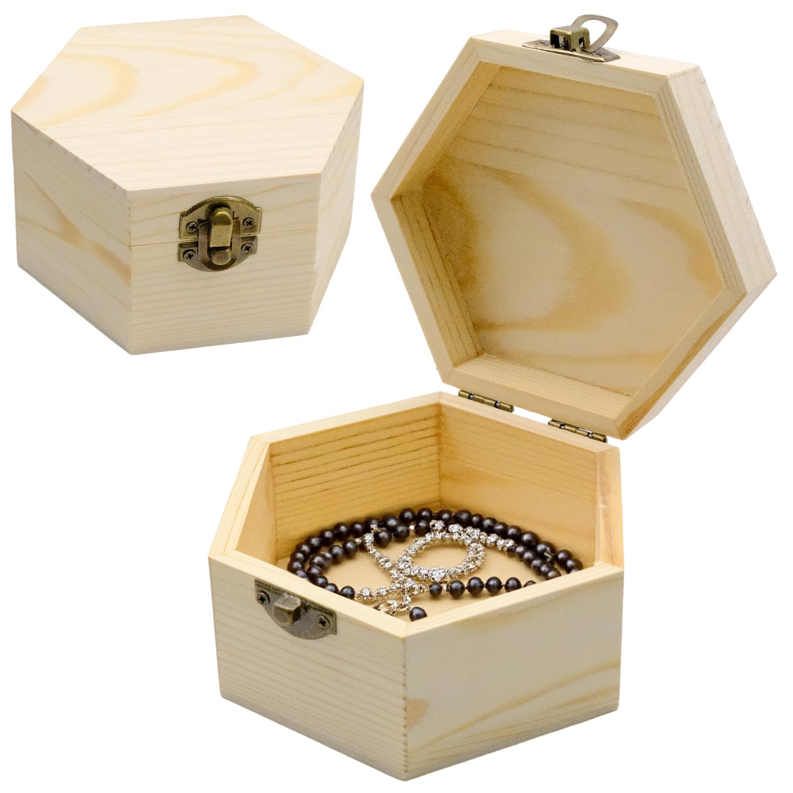 Fahibin 2pcs Wood Craft Box Hexagonal Wooden Box Unpainted Wooden Jewelry Box, DIY Storage Chest Treasure Case for Decoration, DIY Crafts, Wedding 13 * 7 * 6.4cm