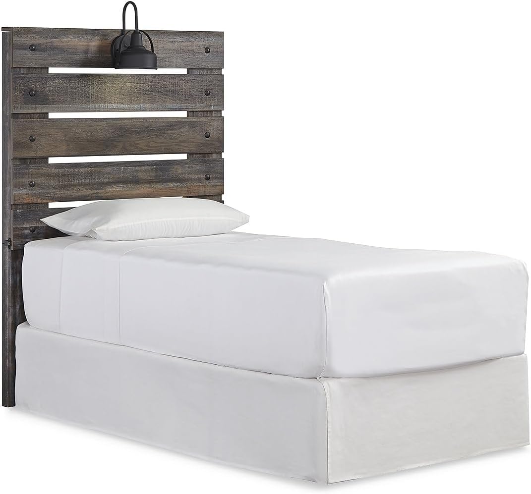 Signature Design by Ashley Drystan Rustic Panel Headboard ONLY with USB Charging Stations, Twin, Brown