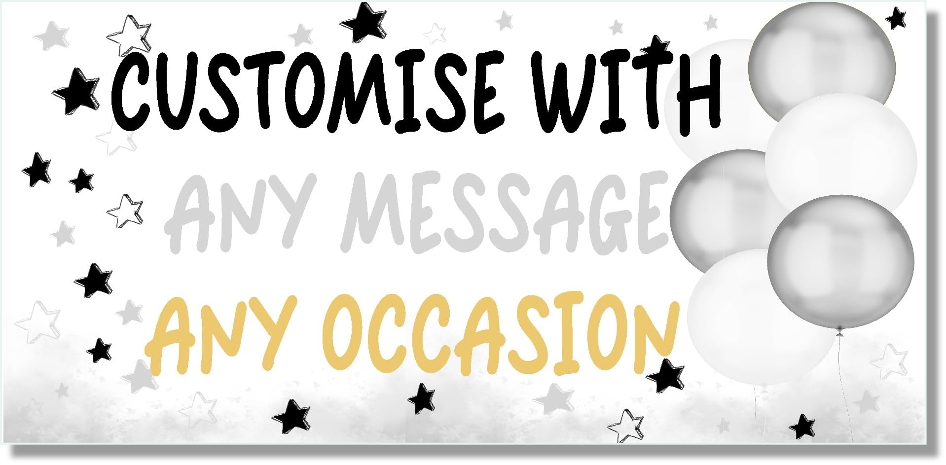 Large Personalised Banner Any Occasion Name with Photo for Men Women Boys Girls (4ftx2ft No Photo, Black & Silver Watercolour)