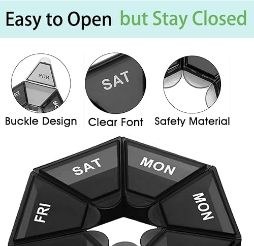 Miniatura 6 de Organizador semanal de píldoras, paquete de 2 cajas, estuche para medicamentos libre de BPA, caja de píldoras para suplementos, medicamentos