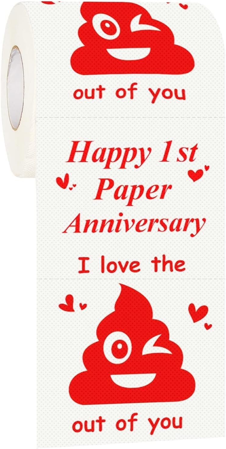 Happy Anniversary Toilet Paper Roll Funny 1st Anniversary for Men and Women Valentines Funny Novelty Wedding or Dating One Year Present for Him or Her Party Decorations Supplies