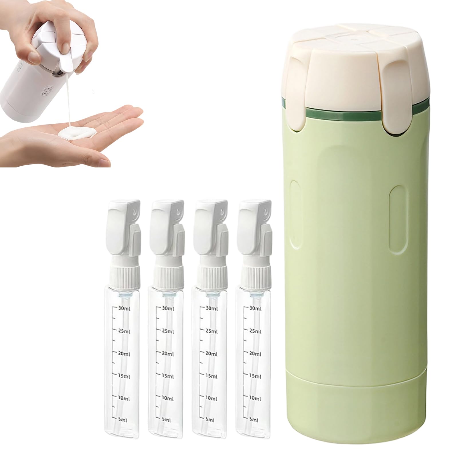 Hopasrisee 1Pc-A 4-In-1 Refillable Travel Dispenser Bottles, 30Ml Leak-Proof Portable Travel Toiletry Containers, Travel Bottle Washer Transparent With Scale And Label - For Business Trips Gym Camping (1Pc-A)