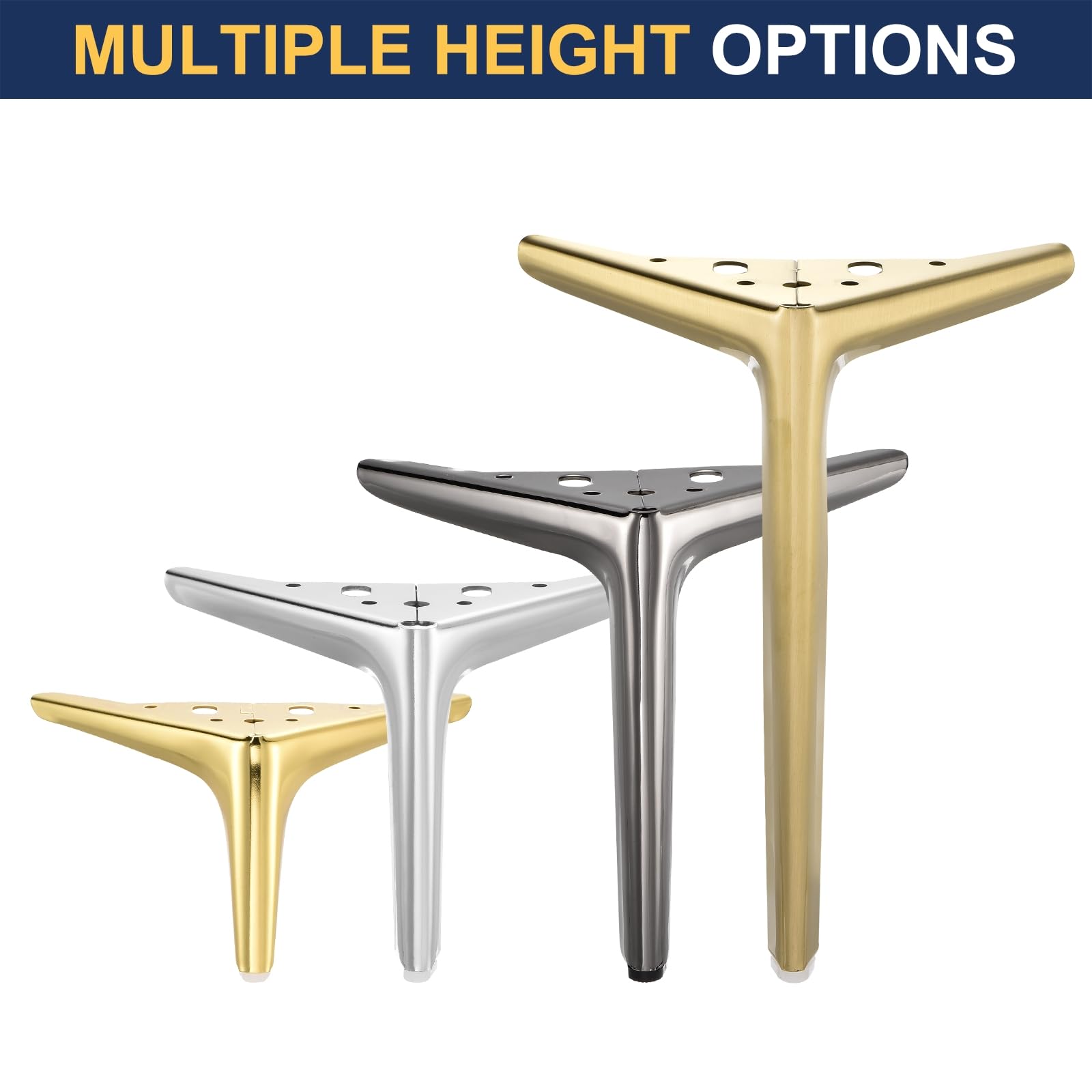 sourcing map 4 gambe per mobili in metallo, 11,9 cm (oro spazzolato) | Triangolari, resistenti, piedini per mobili, gambe di ricambio fai da te per letto, tavolo, armadio, divano sedia