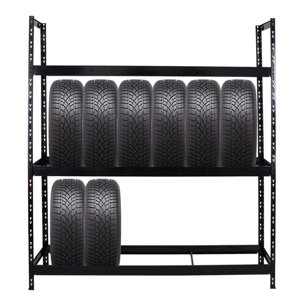 PROREGAL Mega Deal | 2X Reifenregal Tiger XL | HxBxT 200x180x45 cm | 300kg Fachlast | bis zu 42 Reifen | Schwarz