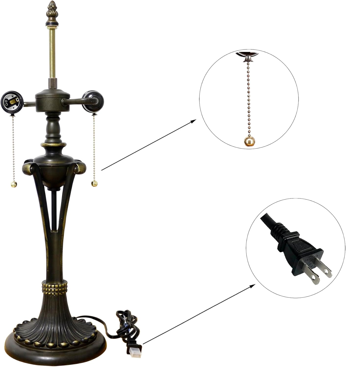 Table Lamp Base Replacement Only, Wide 7 Height 24 Inch, Fit for 12, 14, 16, 18 Inch Tiffany Style Stained Glass Lampshade, Dark Bronze Finish, Resin, Pull Chain Switch(I (W7H24 Inch))