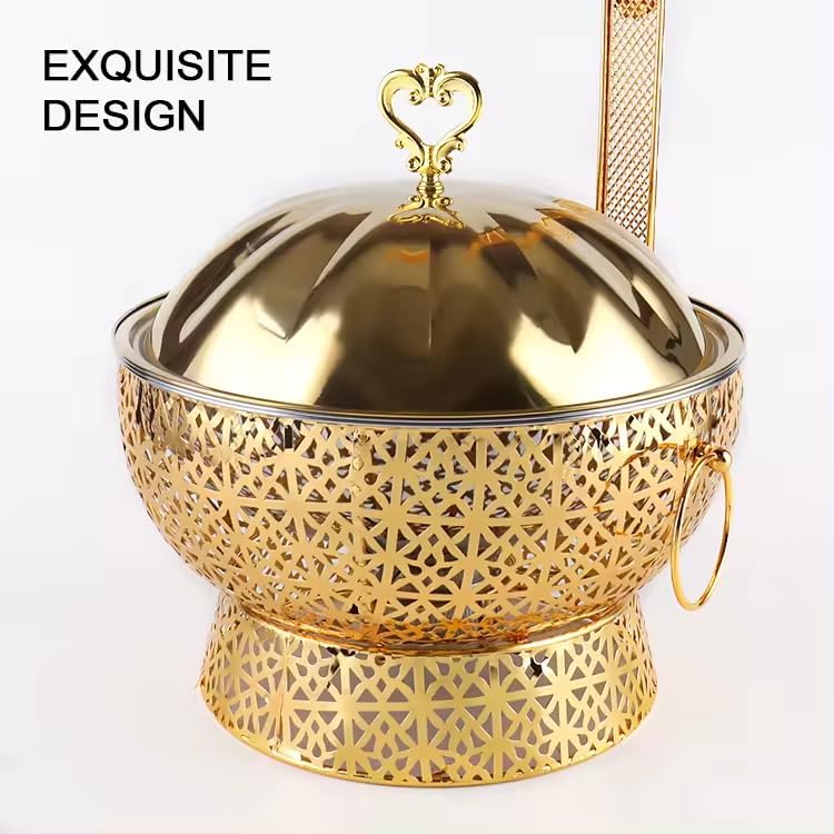 Chafing Dish Buffet Set 4 Pack, 8 Qt Stainless Steel Chafer Buffet Servers and Warmers Sets with Lid, Round Suspension Type Chafing Dishes for Parties, Weddings, Catering Events, Luxury Gold