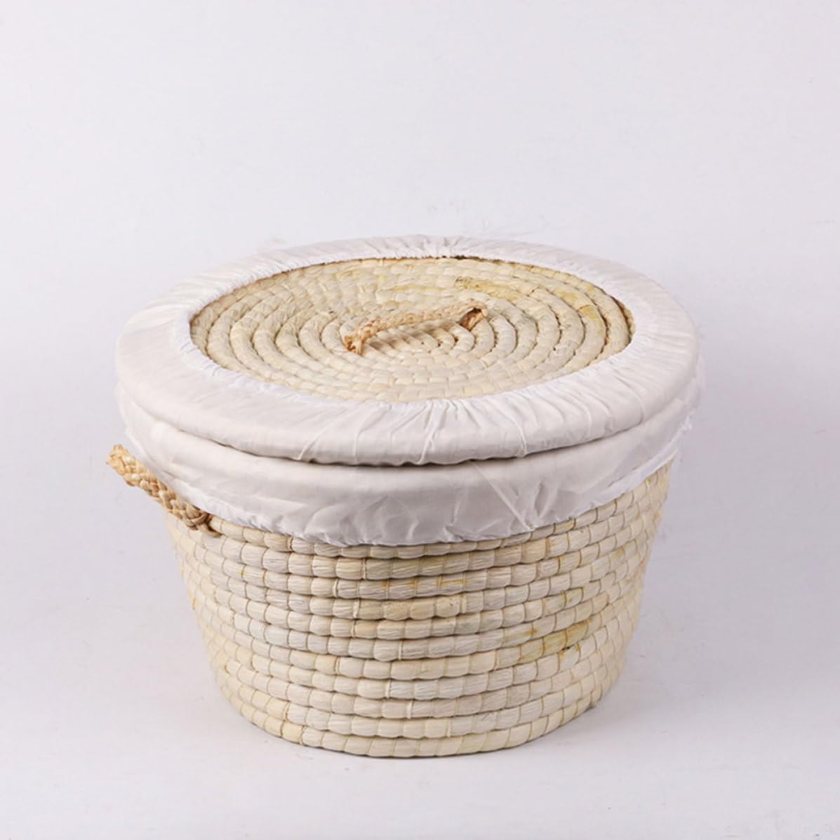 Cesto Intrecciato per Pane e Uova, Beige, in Foglie di Mais