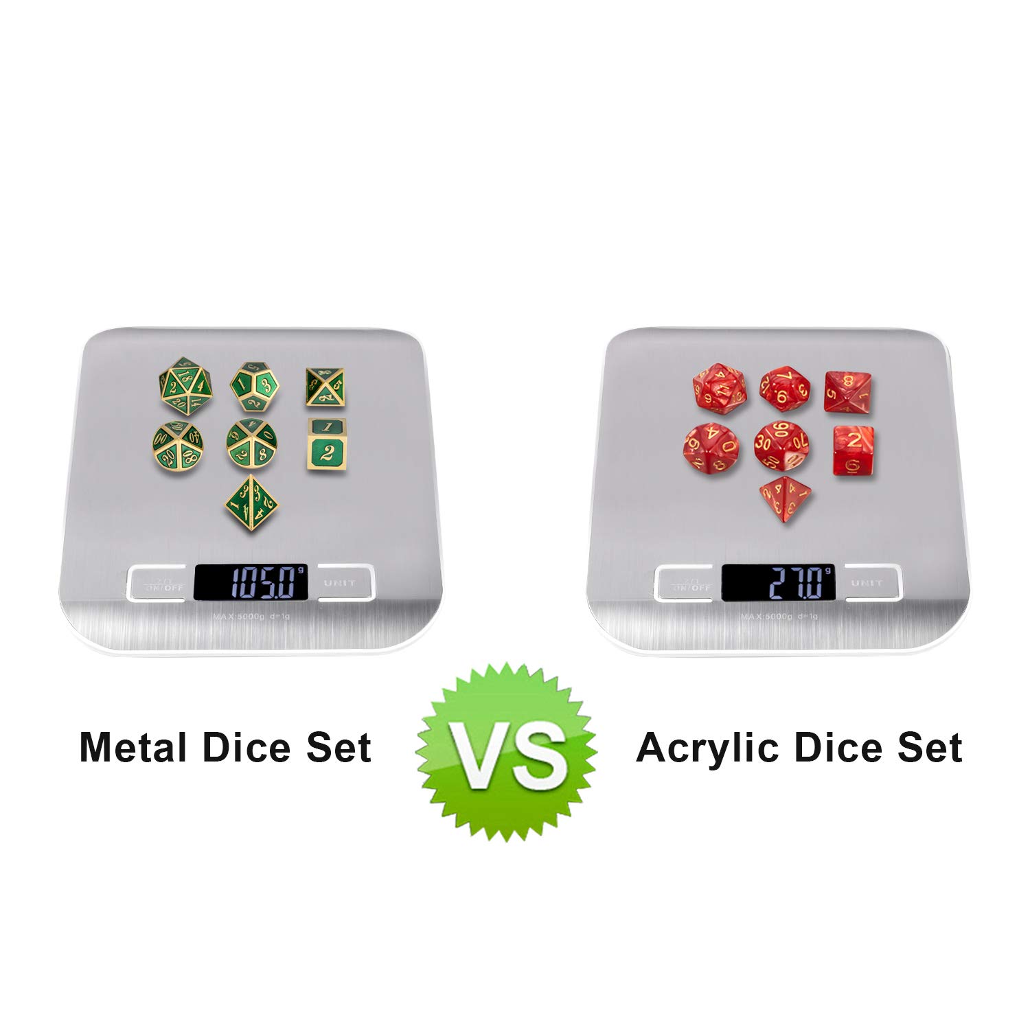 Noneetal Dice Set D&D, None 7 Die Green DND Dice with Noneetal Case for Dungeons and Dragons Role Playing GaNonee and Tabletop GaNonees (Gold NuNoneber with EnaNoneel Green)