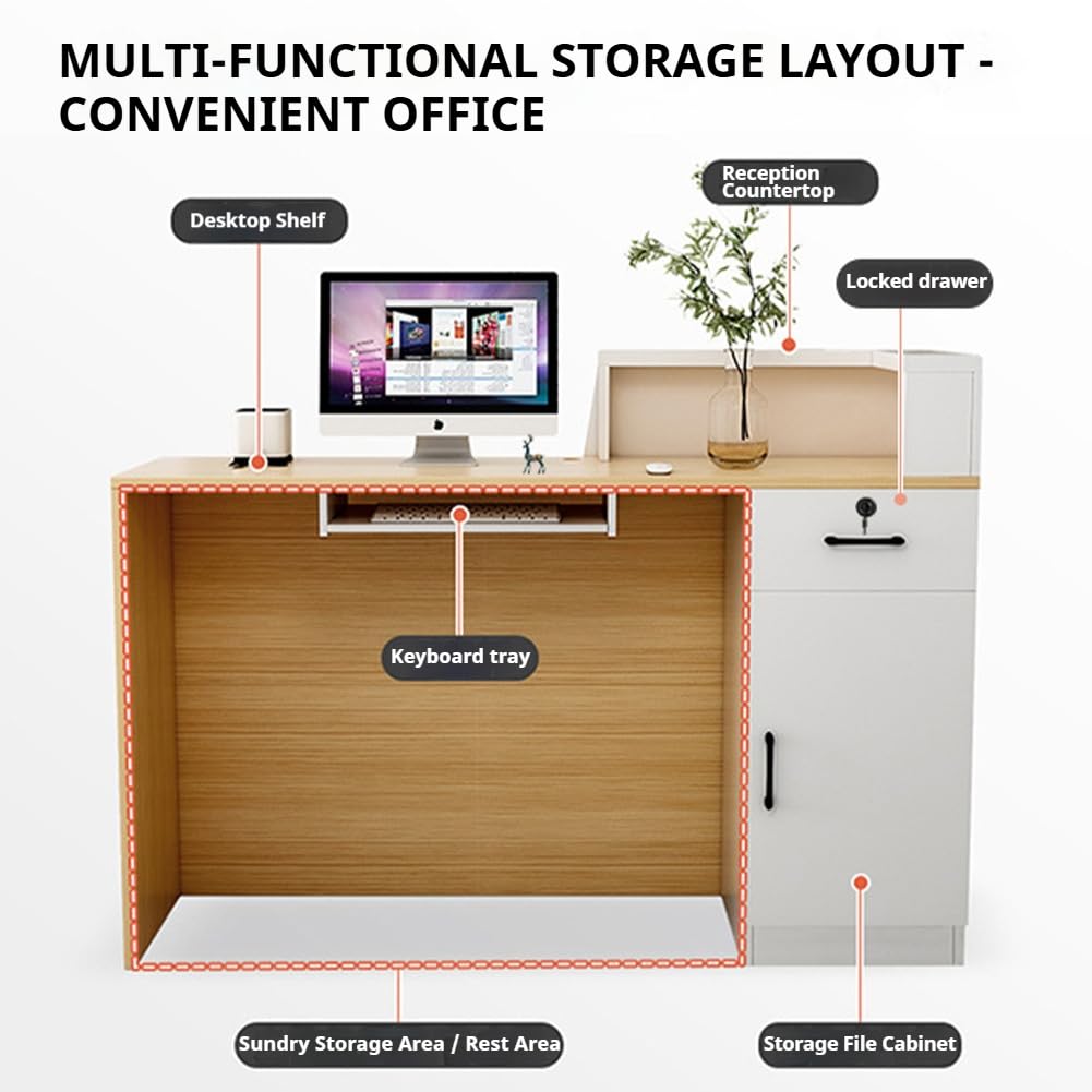 Scrivania modulare a LED per reception con cassetti chiudibili - Esclusivo contatore registratore di cassa da 80 cm per negozi e aree di ricevimento - Design elegante e caratteristiche funzionali