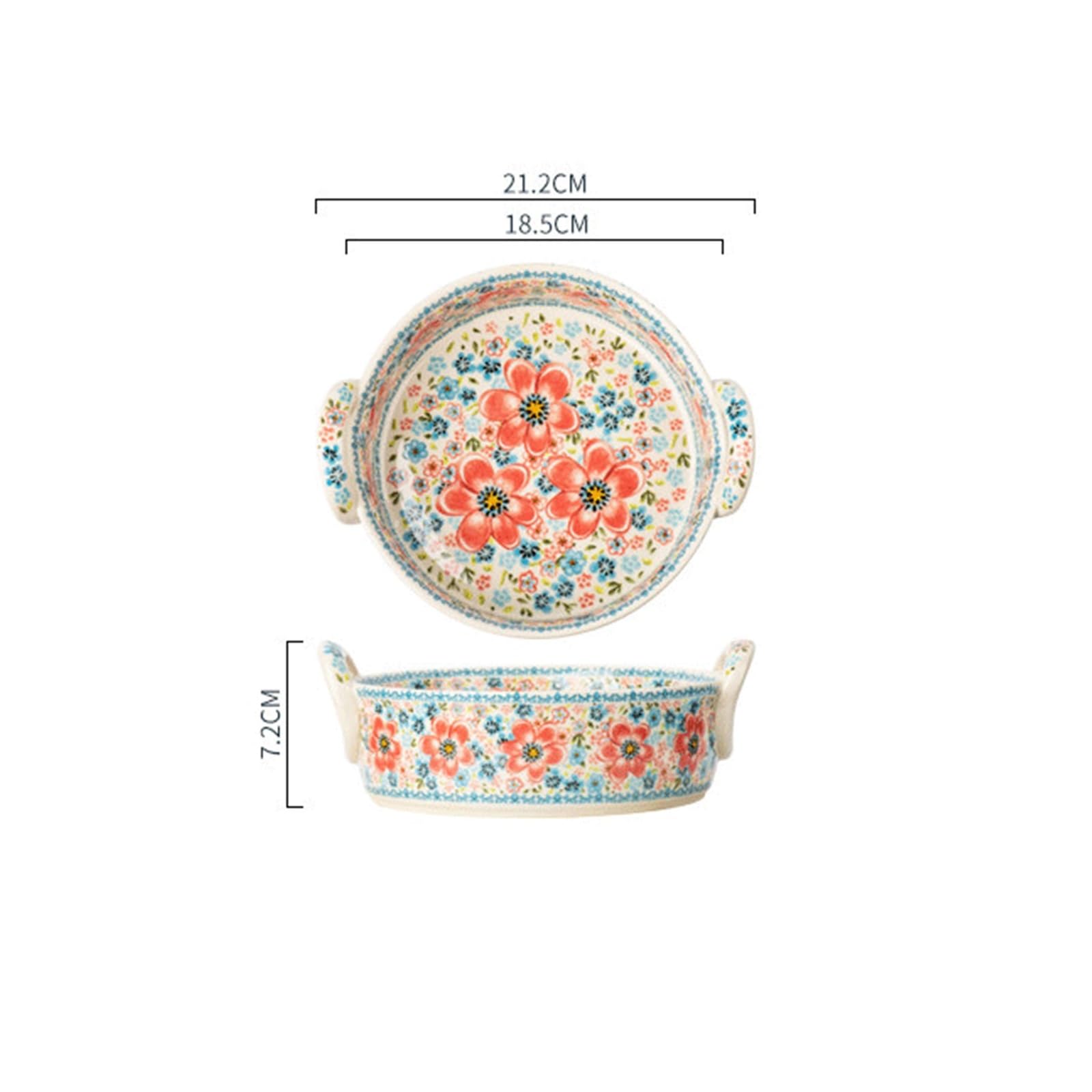 Versátil Fuente for horno de cerámica con estampado floral y dos asas