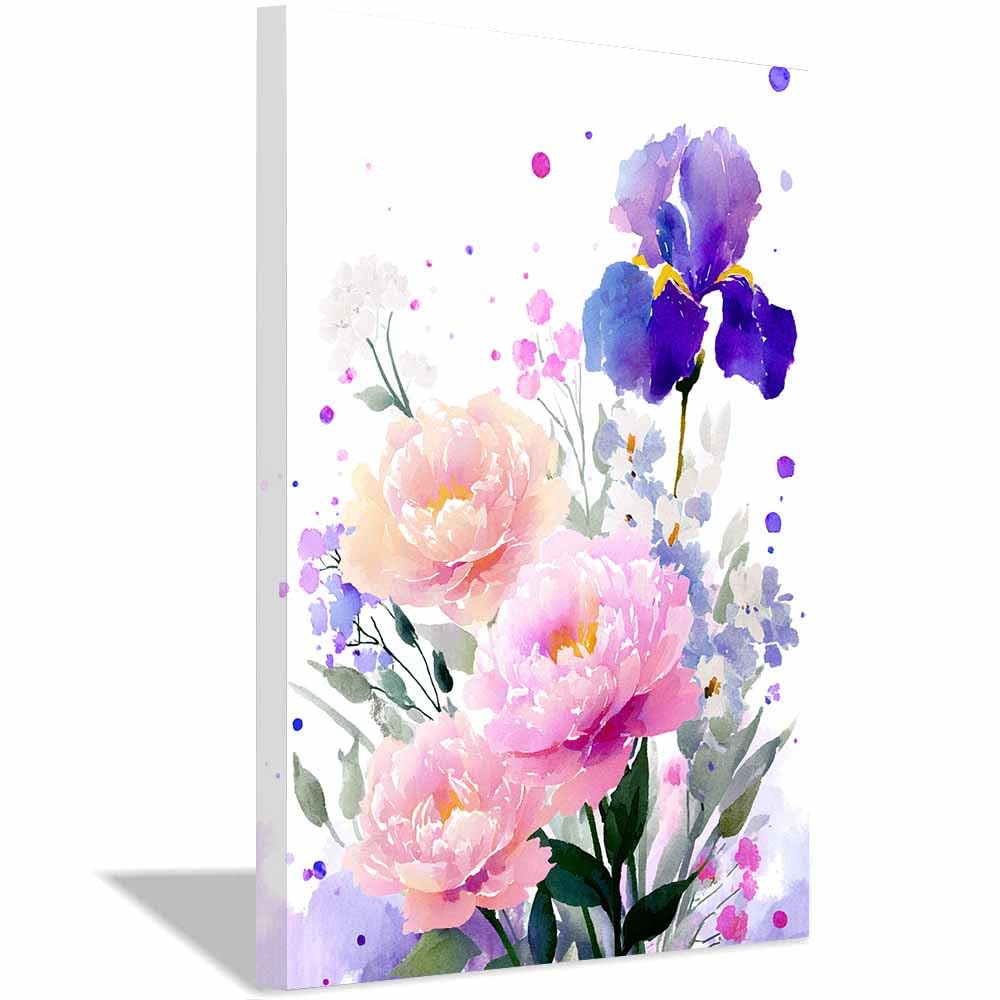 Hoqiu Multicolor Plant Poster Pastel Peony Irisees Watercolor Modern Canvas Wall Art, Decorative Paintings, Canvas Painting Wall Art For Home Decor.(Multicolor)-70X100cm Framed