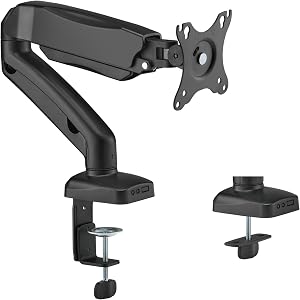 Duramex (Tm) Single 17 to 32 inch Monitor Height Adjustable Mechanical Arm Desk Stand Mechnical Spring Fully Adjustable Desk Mount Articulating Stand Universal VESA Mount 100 x 100 mm