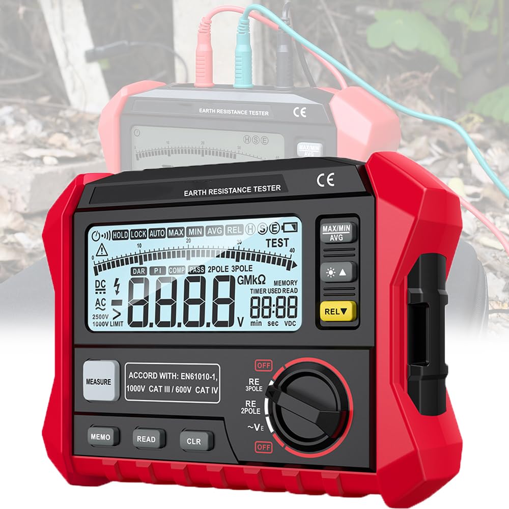 Insulation Resistance Multi Tester, Electrical Megger Insulation Resistance Tester, with Data Storage, Large Screen Backlit Display, Auto Shutdown Function, for Testing Industry