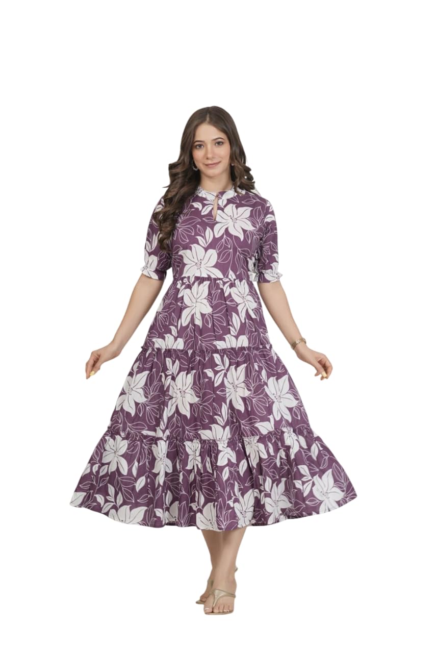 khejal Women?s Maternity Dress for Feeding | Floral Printed Pure Cotton Gown | Soft & Breathable Nursing Kurti for Pregnancy and Postpartum-picture-2