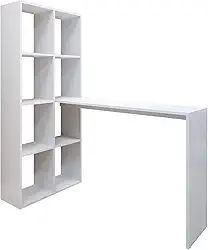 Escrivaninha com Estante Lateral Multimóveis Branco – Mesa de Estudo e Trabalho com 5 Prateleiras, Ideal para Home Office e Organização