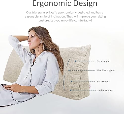 Miniatura 2 de WOWMAX Almohada de cuña para cabecero de cama de día, con funda extraíble, sin botones, tamaño matrimonial