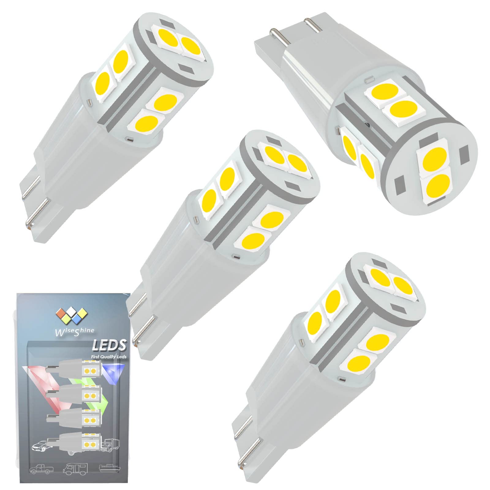 Wiseshine 921 LED Bulb,T15 LED Bulb Warm White,194 LED Bulb Dome Light,Car Truck Camper RV 912 906 W16W T10 168 W5W LED Bulb DC 12V-24V for Exterior Lights Reverse Rear Reading Lights Canbus (Pack 4)