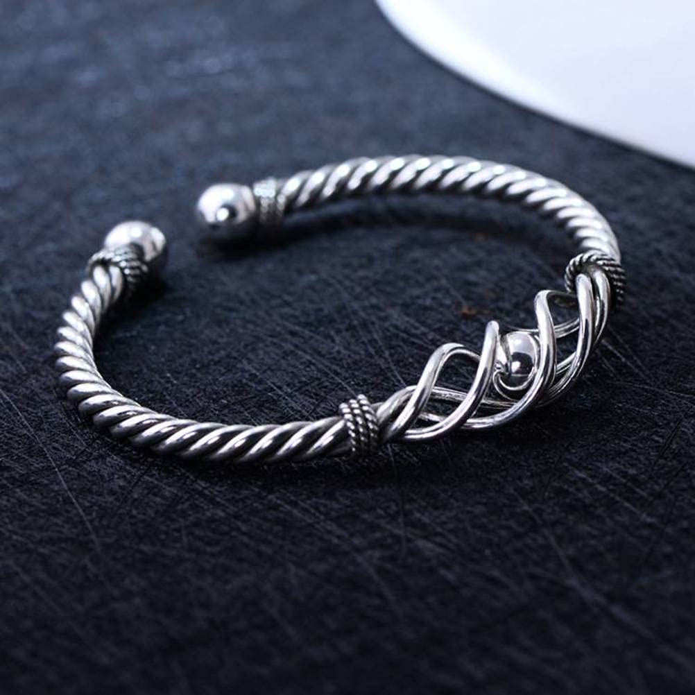 Retro Bangle S925 Braccialetto D'Argento Gioielli Fatti a Mano in Argento Braccialetto Femminile a Torsione Regolabile Retrò2