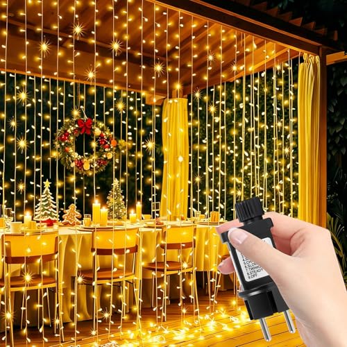 YIBONIKA Lichtervorhang Aussen 6m x 3m, 600 LED Lichterketten Vorhang...