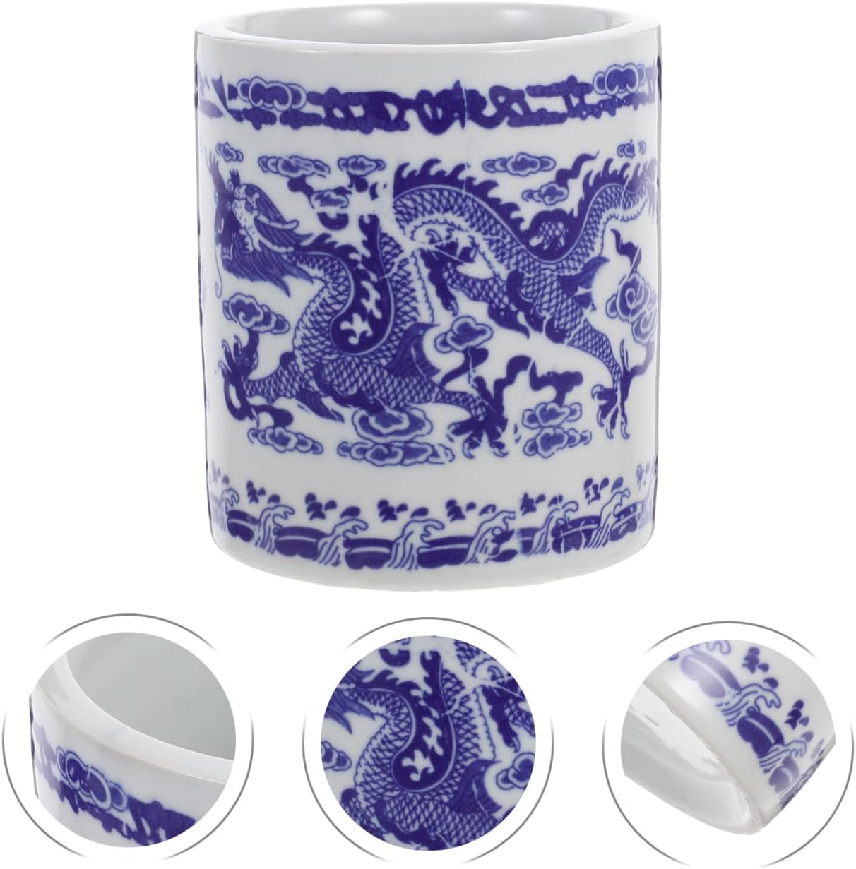 Ceramic Pencil Holder Pen Storage Container, Multifunctional Desktop Organizer for Home Office School, Blue White Decorative Pen Holder, 4.72 X 3.93 Inches