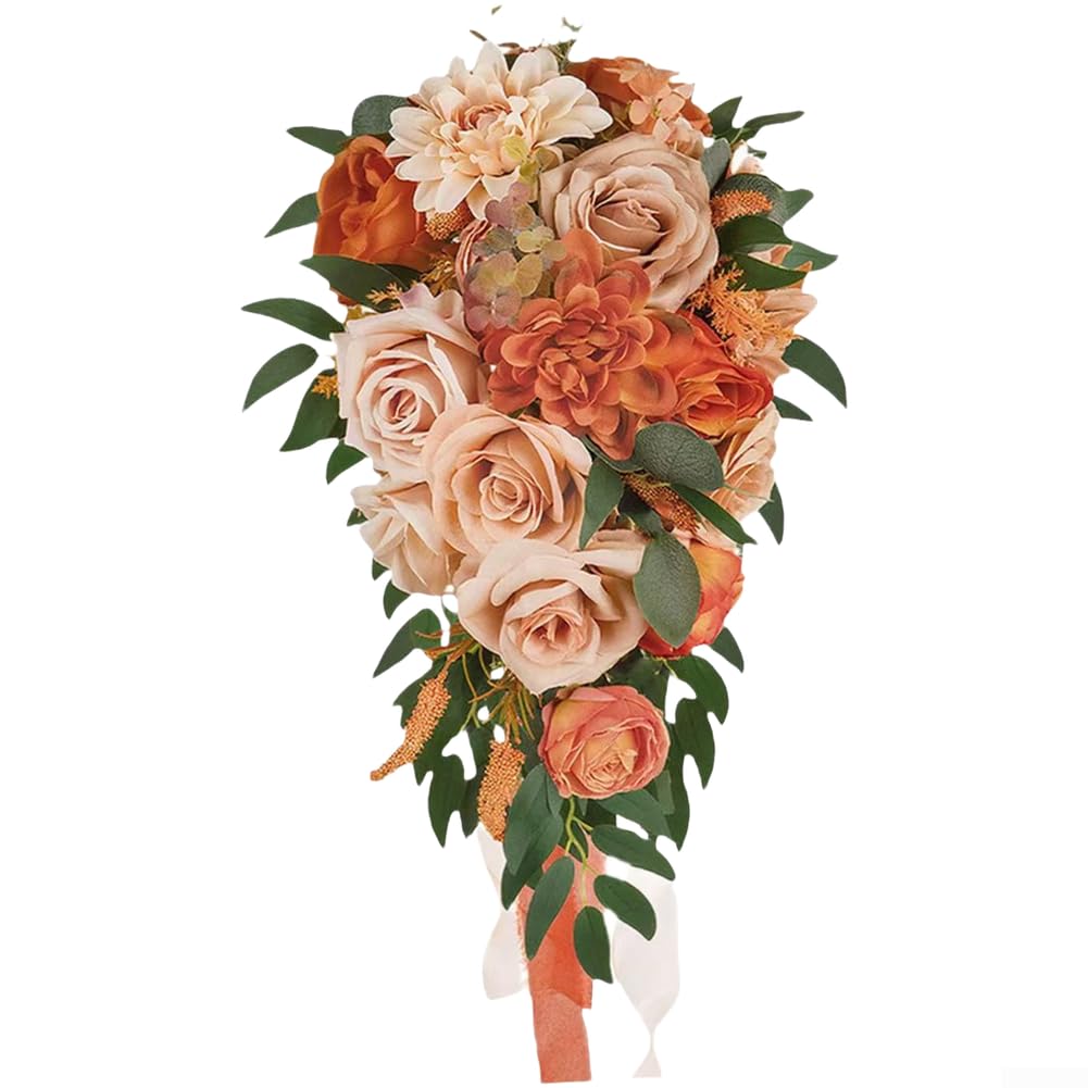 Bouquet da sposa in seta, 50 cm, realizzato a mano, colore: rosso