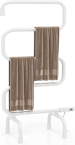 COSTWAY Calentador de toallas con calefacción, independiente y montado en la pared, con interruptor integrado, protección contra sobrecalentamiento