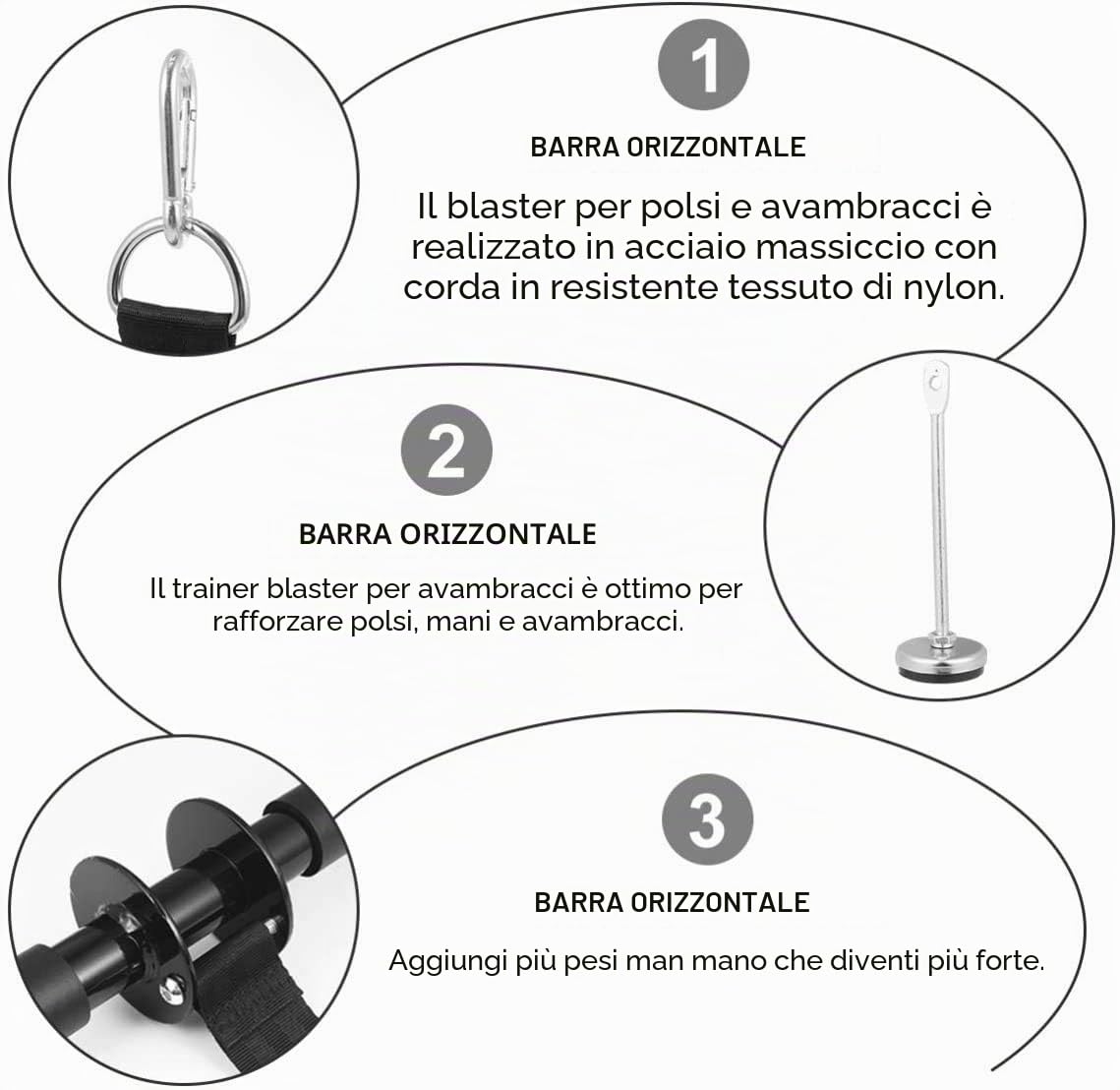 Rullo da polso per avambraccio, Wrist Roller allenamento avambraccio Blaster Roller Trainer per Palestra Domestica l'allenamento della forza del braccio fino a 30 kg / 60 libbre
