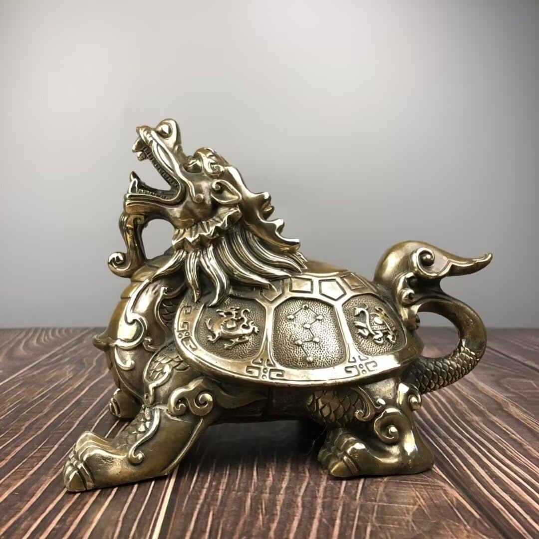 Dytartzx Chinese Feng Shui Brass Dragon Turtle Statue Good Luck Fortune Turtle to Home Decoration Gifts