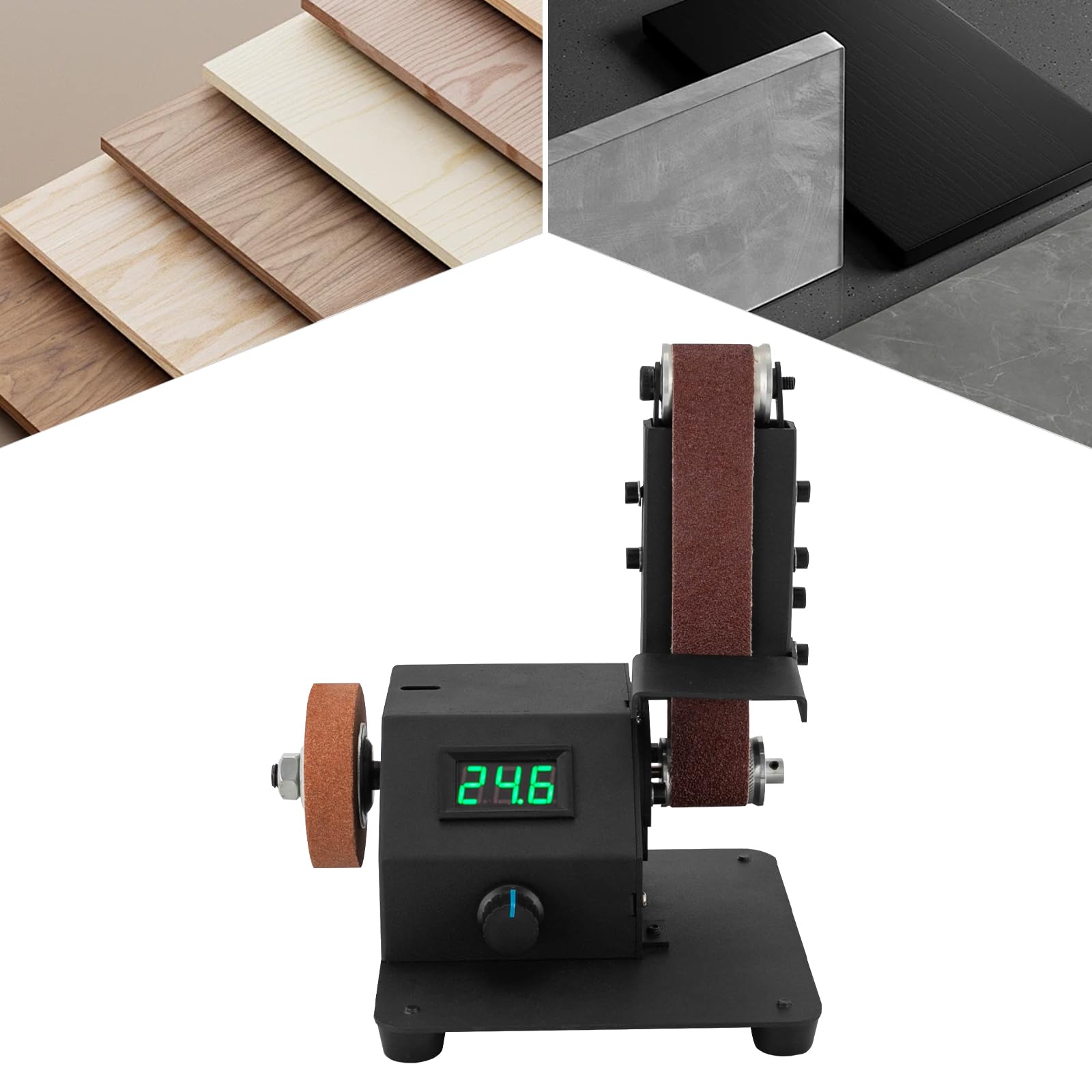 Mini levigatrice a nastro, 350 W, elettrica, 0-8500 giri/min, smerigliatrice multifunzione, 0-90°, braccio abrasivo regolabile, per levigatura e lucidatura di metallo, legno, acrilico, ecc