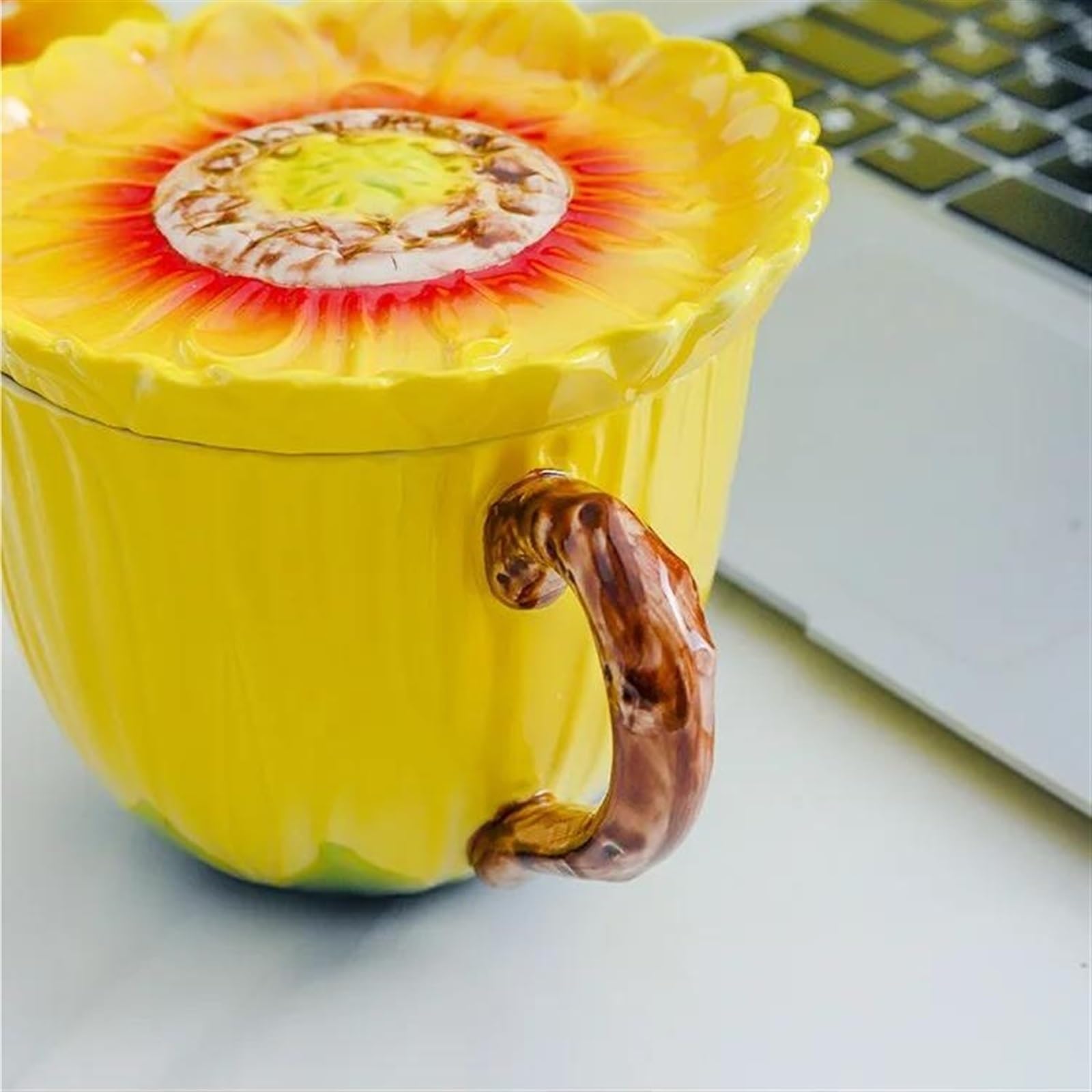 Teetassen-Sets Home Office Große Kapazität Tasse Kreative Keramik Sonnenblumen Becher Frühstück Milch Mit Deckel Paar Nachmittag Tee Kaffee Set Reise-Teeset