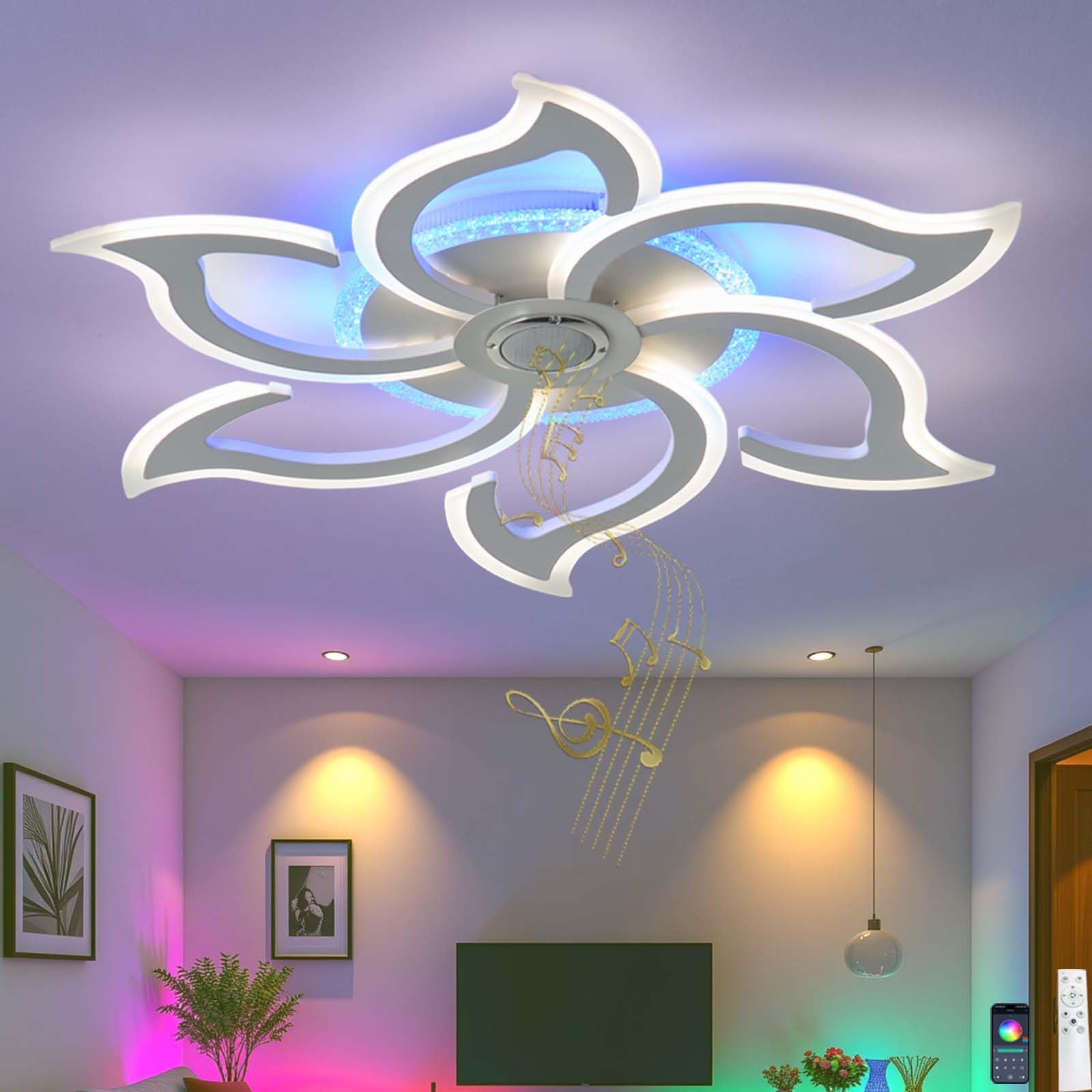 RGB Lampa Sufitowa Sterowana Pomocą Pilota I APP Posiada Funkcję ściemnianiaTryb Pamięci Funkcję Timera Głośnik DzięKi Czemu Idealnie Nadaje Się Sypialni PokojóW Dziecięcych Salonów,Biały