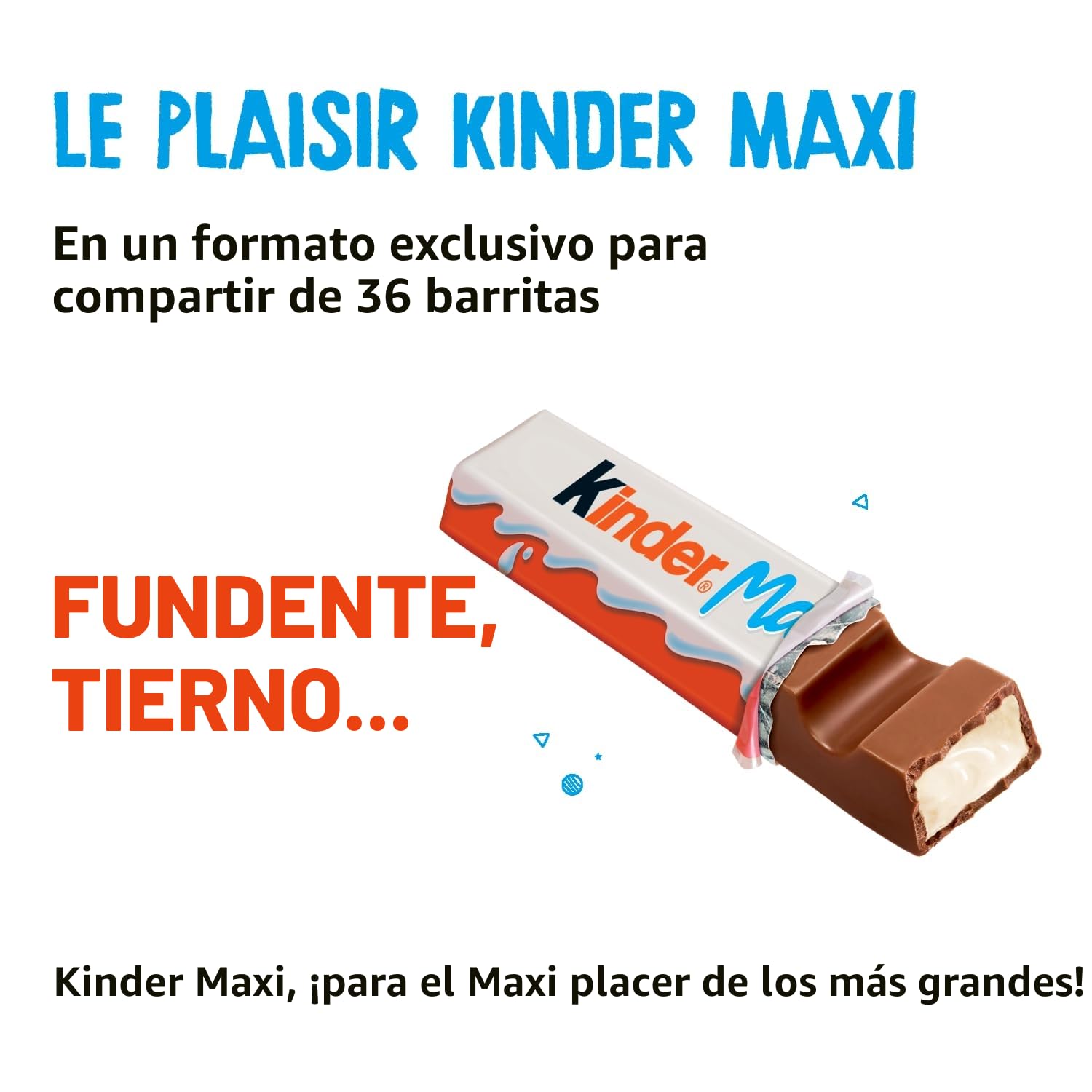 Kinder Maxi - Barra de Chocolate con Corazón de Leche Fondant Envuelto en Chocolate Kinder - Merienda Fondant y Sabrosa - Formato Familiar - 36 Barras