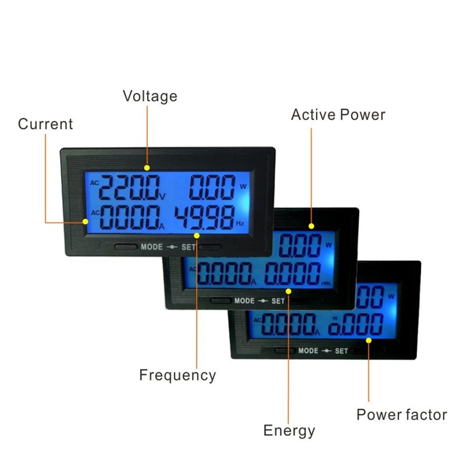 AC 0-100A Aperto Chiuso AC 0-500V Tensione Corrente Meter Misuratore Multifunzionale DC8-18V Misuratore di Potenza Misuratore di Frequenza Tester Energia PF