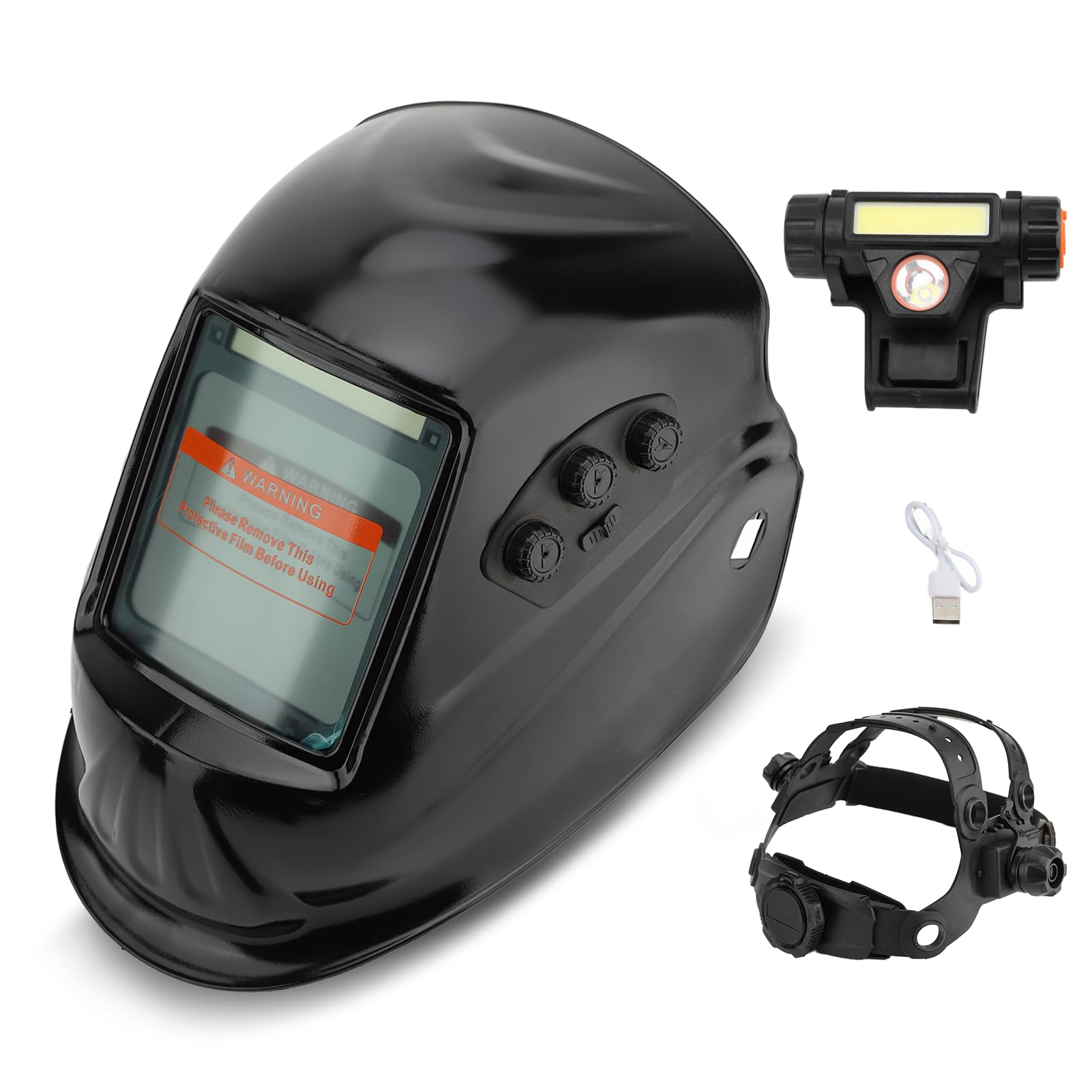 Welding Mask Auto Darkening, Welding Helmet with Headlight, Solar Powered Welding Hood with LCD Screen, Welders Helmets for Tig Mig Mma Weld Grinding