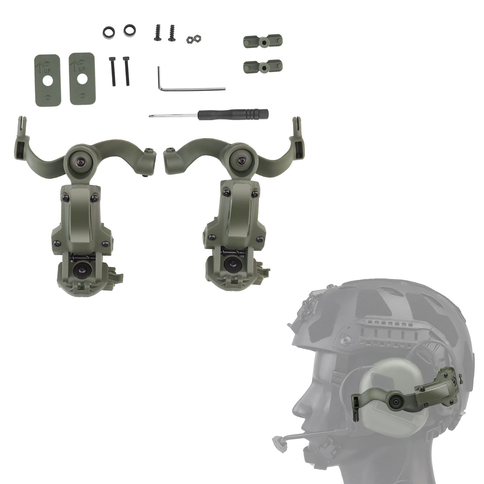 Hdlsina Multiple Angle Rotation ARC Rail Adapter Accessories for Tactical Headsets (Green)