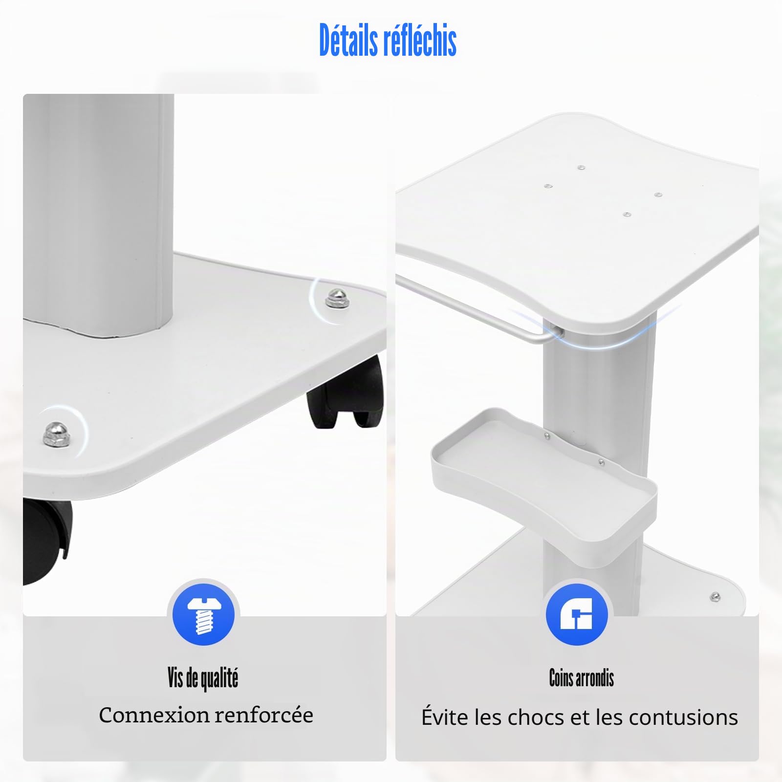 Beauté Chariot cosmétique - Chariot portable avec roulettes - Chariot multifonction pour salon de beauté - Avec compartiment de rangement - Roue de frein - Pour instruments de beauté, sanatorium