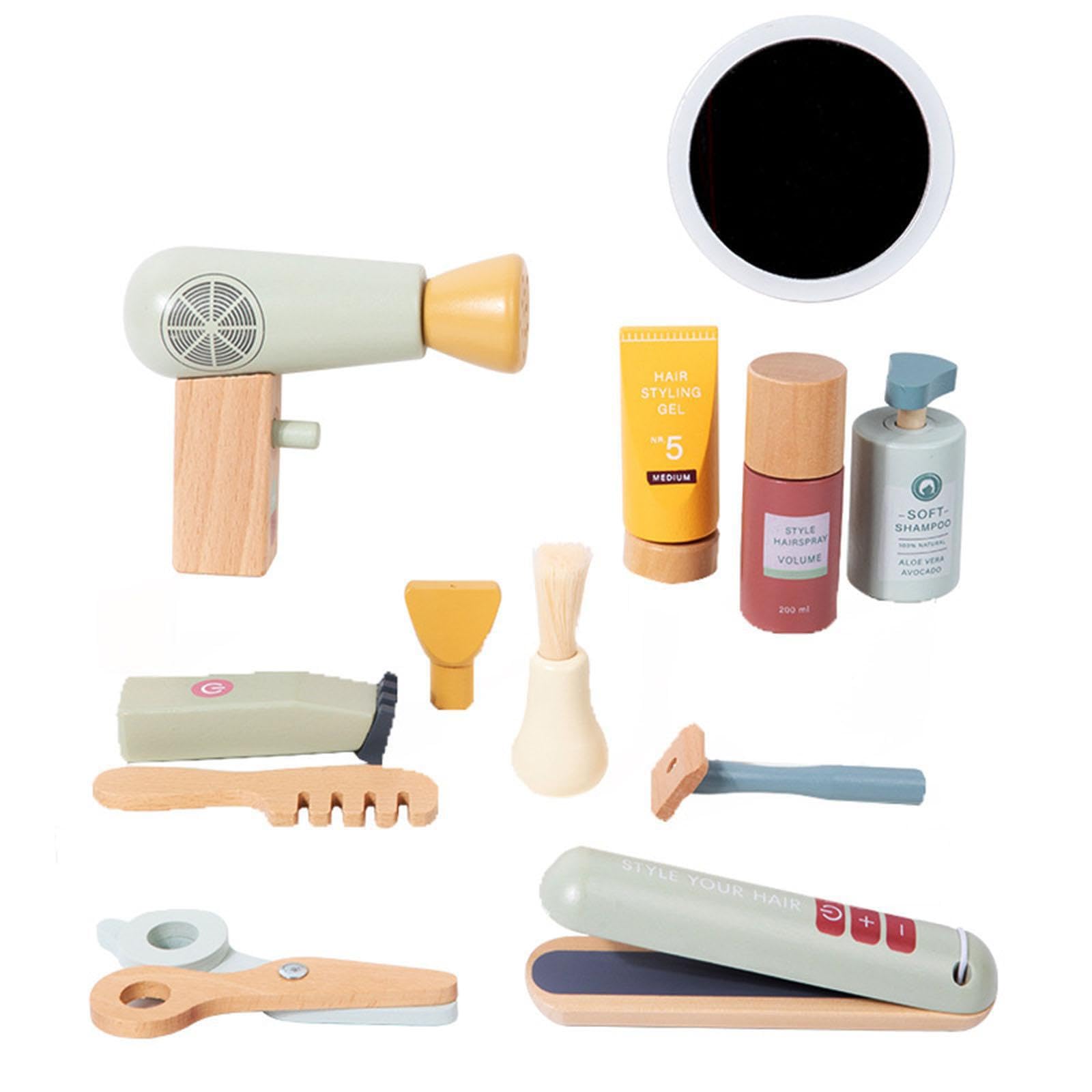 Set da gioco in legno per parrucchiere, parrucchiere, stilista, potenzia le capacità cognitive con divertenti attività di, gioco di gruppo, divertente giocattolo da barbiere, regalo