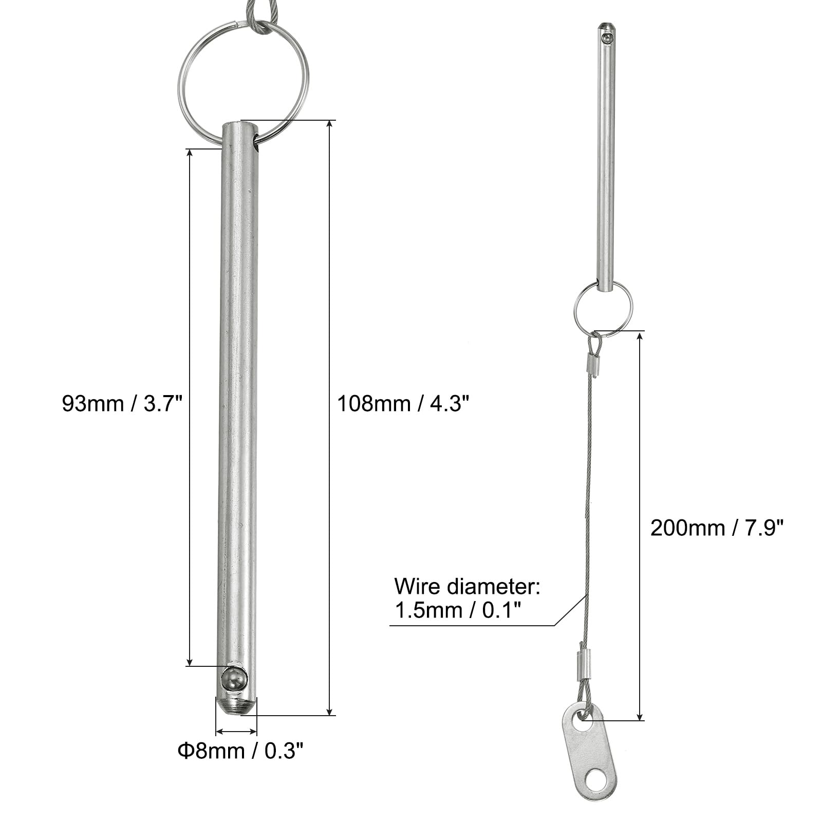 PATIKIL Quick Release Pin, Diameter 5/16"(8mm), Total Length 4.3"(108mm), Effective Length 3.7"(93mm) - Image 2