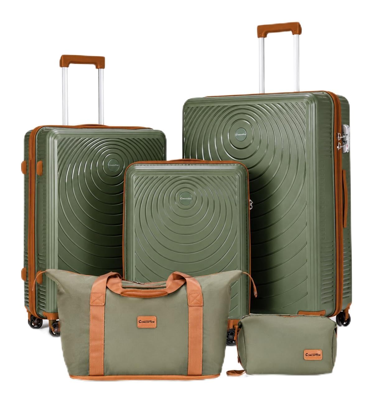 CONCEPTEN Luggage Sets 5 Piece,PP Suitcase Set with Spinner Wheels,TSA Lock | Lightweight, Impact-Resistant,Wear-Resistant Suitcases with Wheels, Carry on Luggage Set, Travel Luggage