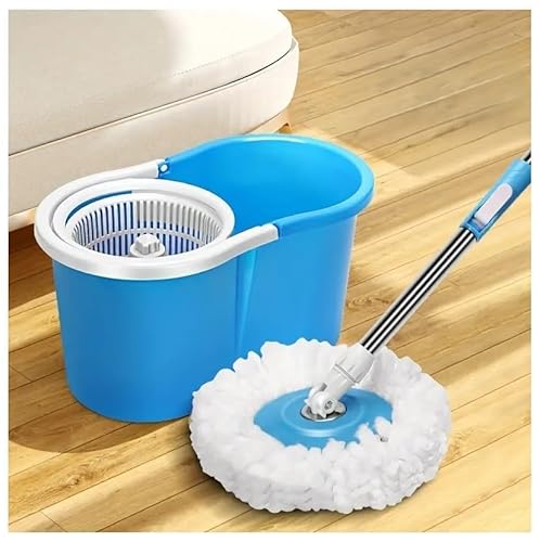 Image of TEKCOOL Premium Spin Mop with Big Wheels and Heavy Wringer | 360° Flexible Mop Bucket System for Floor Cleaning with 2 Microfiber Refills (Blue):