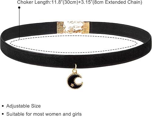 Vista 5 de Fesciory Gargantilla negra para mujer, gargantilla de encaje de terciopelo ajustable en capas, regalo de joyería gótica para niñas.