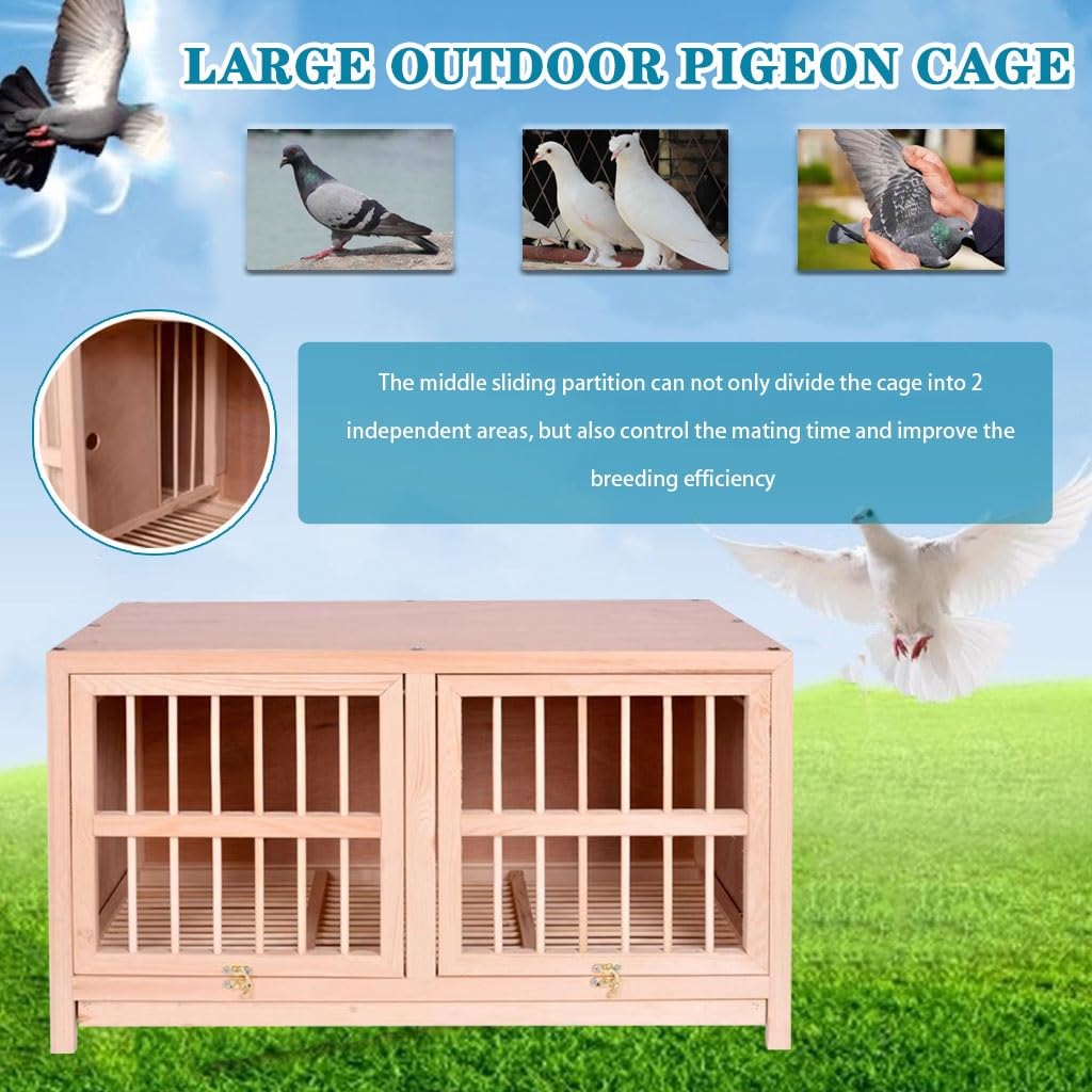 Jaula para Palomas de Exterior de Madera Maciza, Paquete de 3 Unidades, con Separador, Ideal para alimentación y cría, diseño Espacioso (80 cm x 3), Duradera y Resistente a la Intemperie.