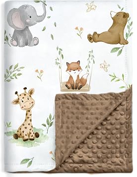 BORITAR Baby Blanket for Boys Girls Soft Plush Minky Fabric with Dotted Backing, Lovely Woodland Design Blanket for Toddler Newborn 30 x 40 Inch75x100cm